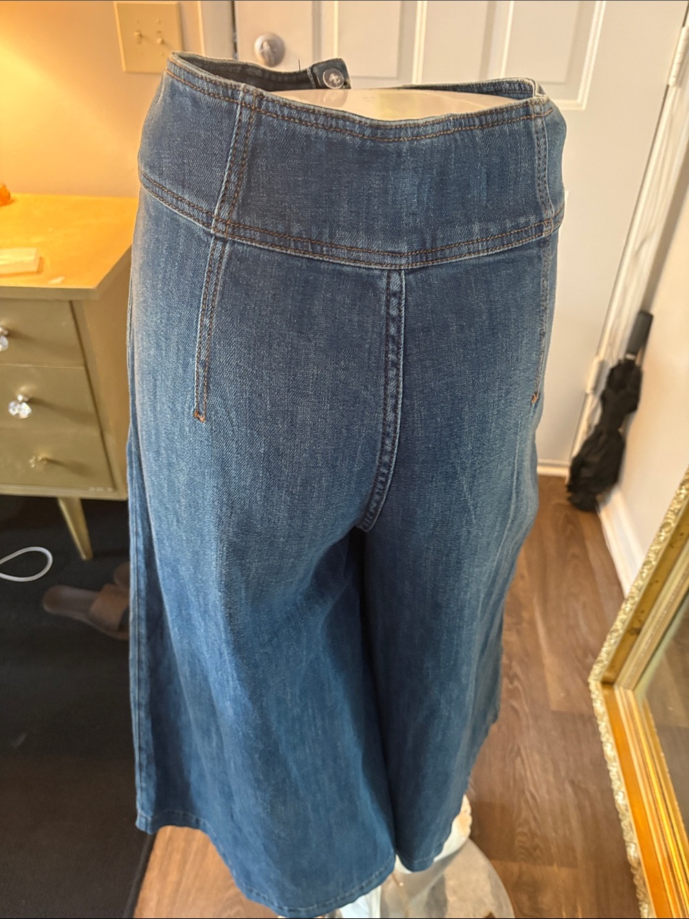 Pilcro Dark Blue Wide-Leg Denim Skirt-Jeans - Picture 3 of 3